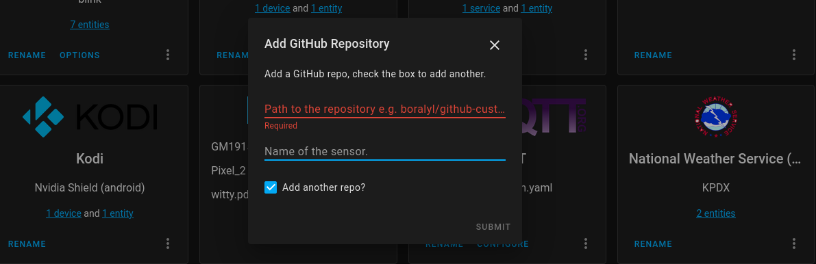 Config flow UI for GitHub Custom component